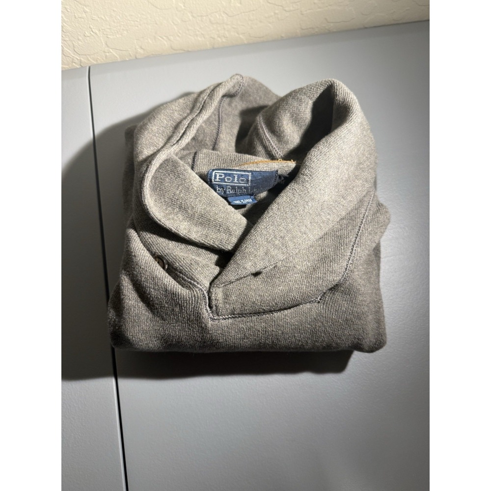 Polo Ralph Lauren Mens Shawl Collar Pullover Gray Elbow Patches Medium